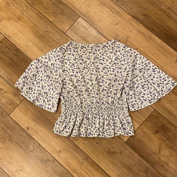 CUIDAD CON EL PERRO Top Women's Pullover Bell Sleeve Floral V-Neck Multicolor M - Picture 4 of 6